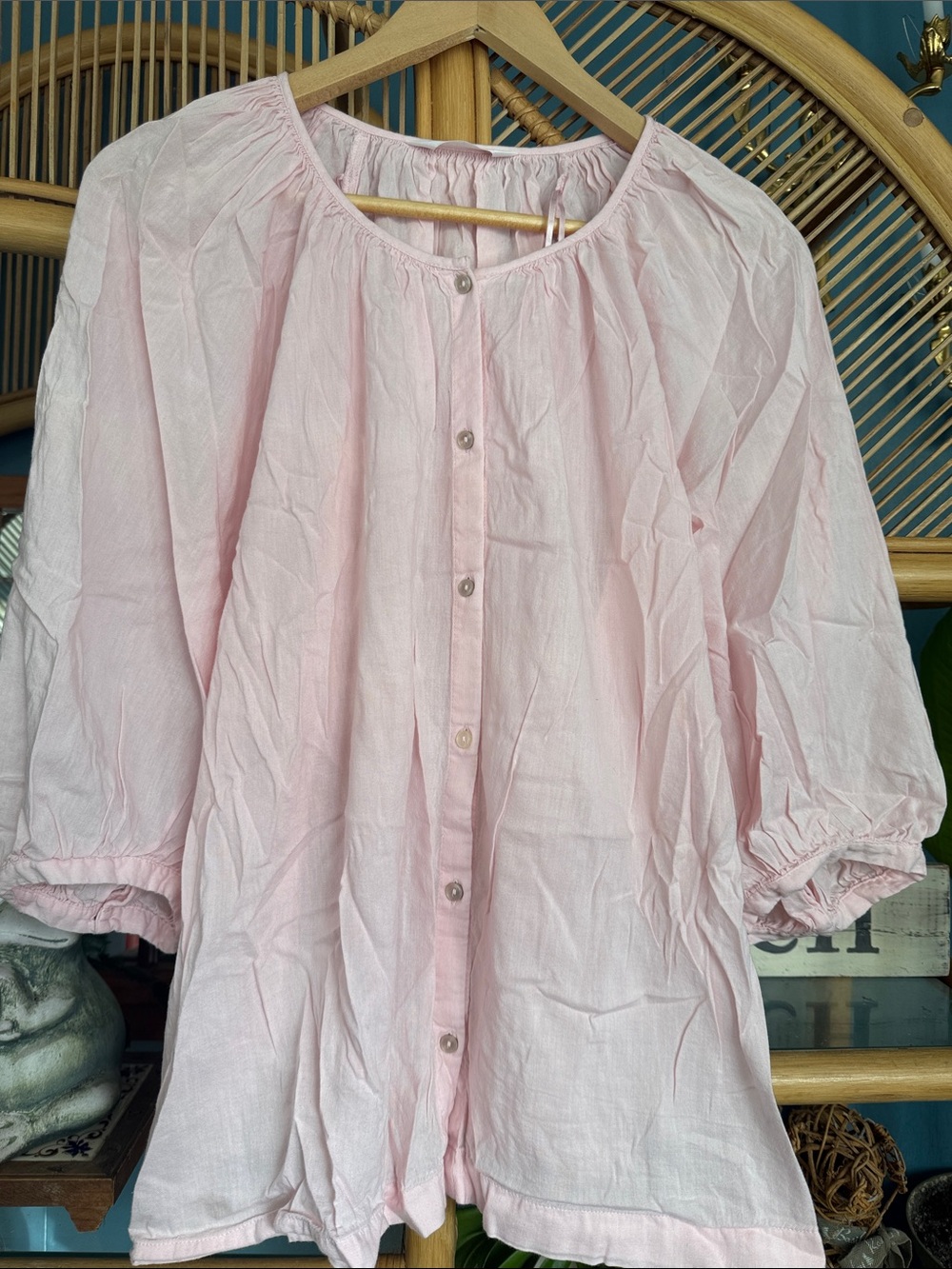 LC Lauren Conrad Pale Pink Button-Front Peasant Blouse